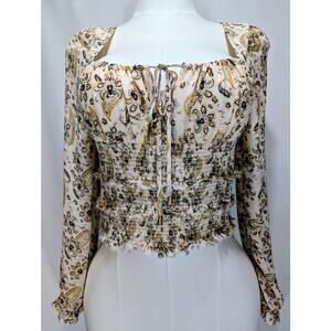 Free People Lolita Printed Floral Paisley Smocked Blouse Light Combo Size S